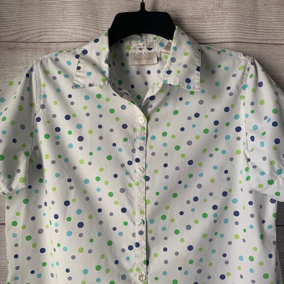 Vintage Studio Works Polka Dot Button Up Shirt Short Sleeve Size Medium - Picture 2 of 15